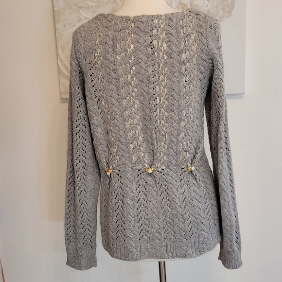 Leifsdottir Silk Wool Gray Cable Knit Sweater with Gold Accents Large - Picture 5 of 9